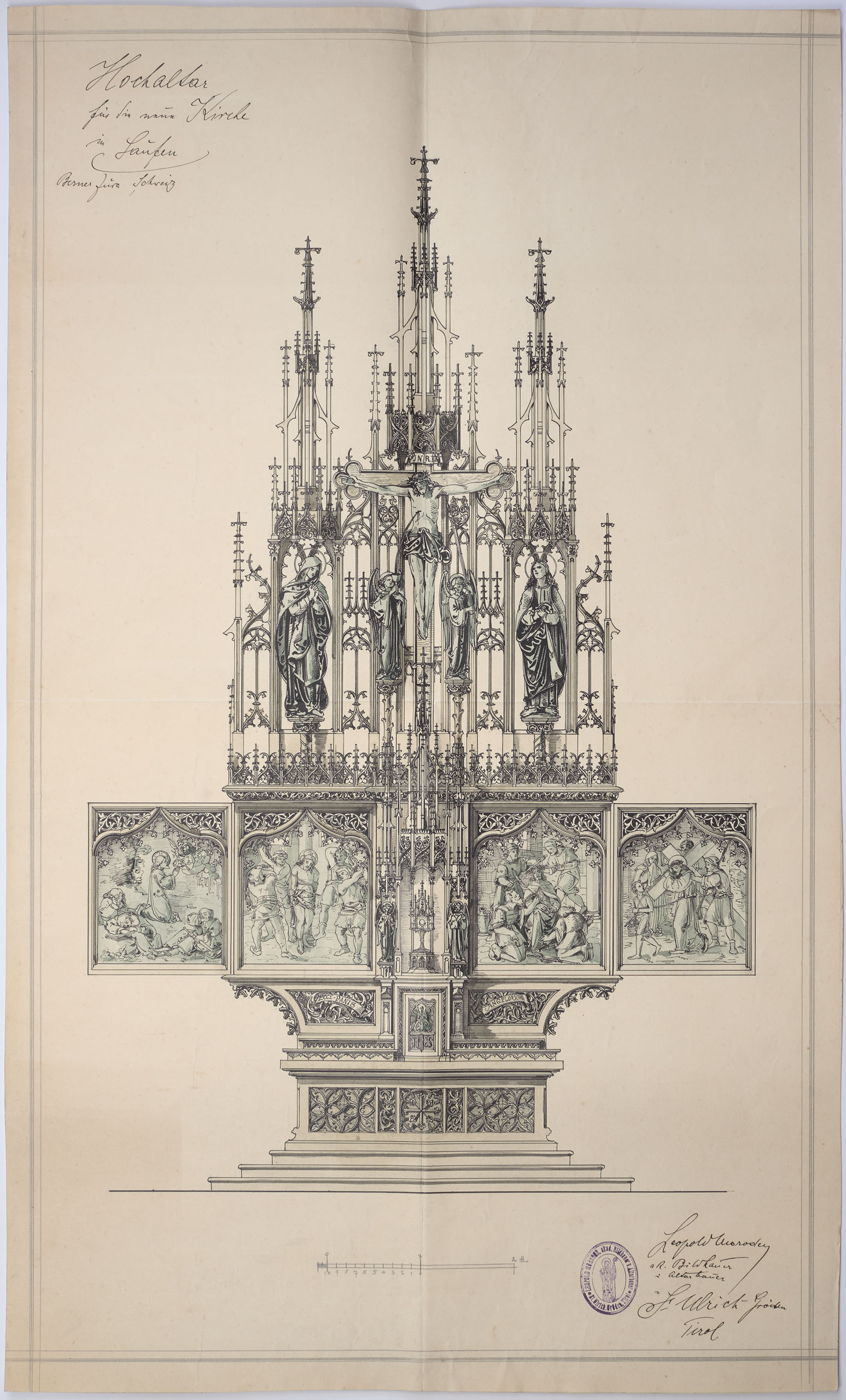 Laufen, Herz-Jesu-Kirche. Entwürfe für den Hochaltar von Leopold Moroder